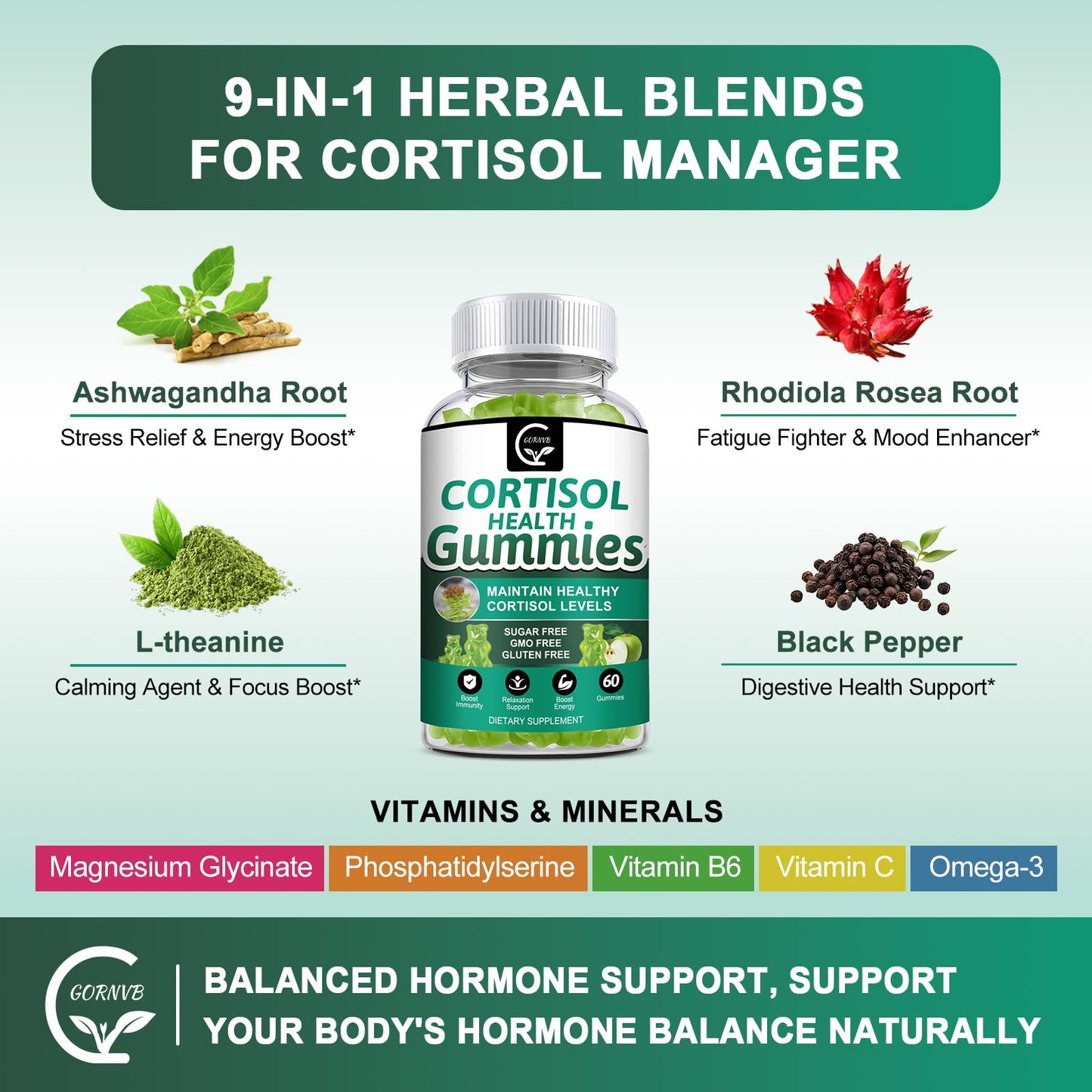 Sugar-Free Cortisol Gummies | 9-in-1 Stress Support for Women