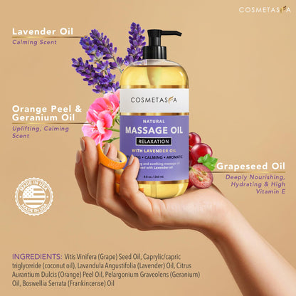 Cosmetasa Lavender Massage Oil with Hot Stones – Spa-Quality, Natural & Cruelty-Free (8.8 oz)