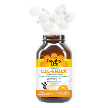Country Life Cal-Snack – Chewable Calcium Magnesium + Vitamin D (Dairy-Free, Vegan, Gluten-Free) – Vanilla Orange – Pack of 2