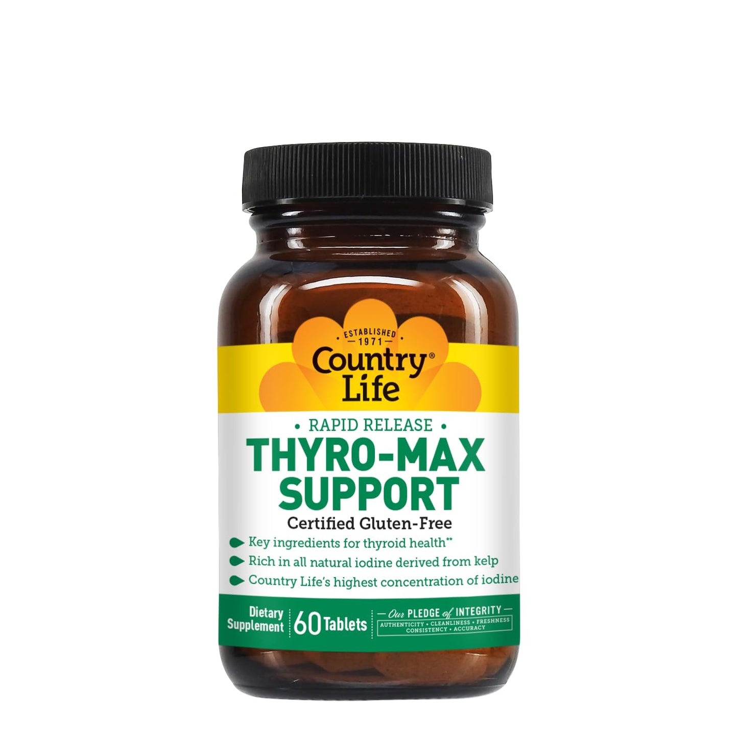Country Life Thyro-Max Support - Kelp-Derived Iodine & L-Tyrosine Thyroid Supplement for Men and Women - B Vitamins, Gluten-Free, Vegan, Kosher - 60 Capsules (Pack of 2)