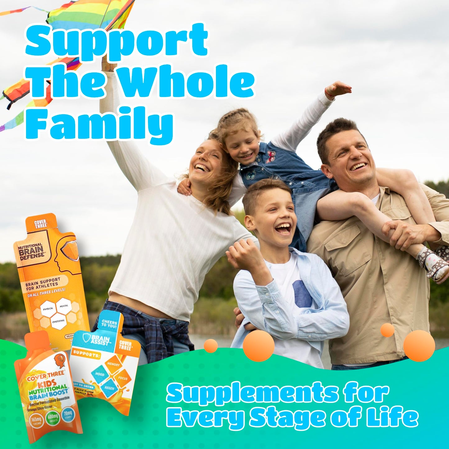 Cover Three Kids Brain Supplement Smoothie – Omega-3 DHA for Focus, Vision & Heart (20 Pouches, 3 Boxes)
