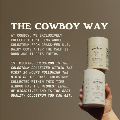 Cowboy Colostrum Powder – Grass-Fed Bovine Colostrum for Gut Health, Immunity, Skin & Hair (Vanilla, 40 Servings)