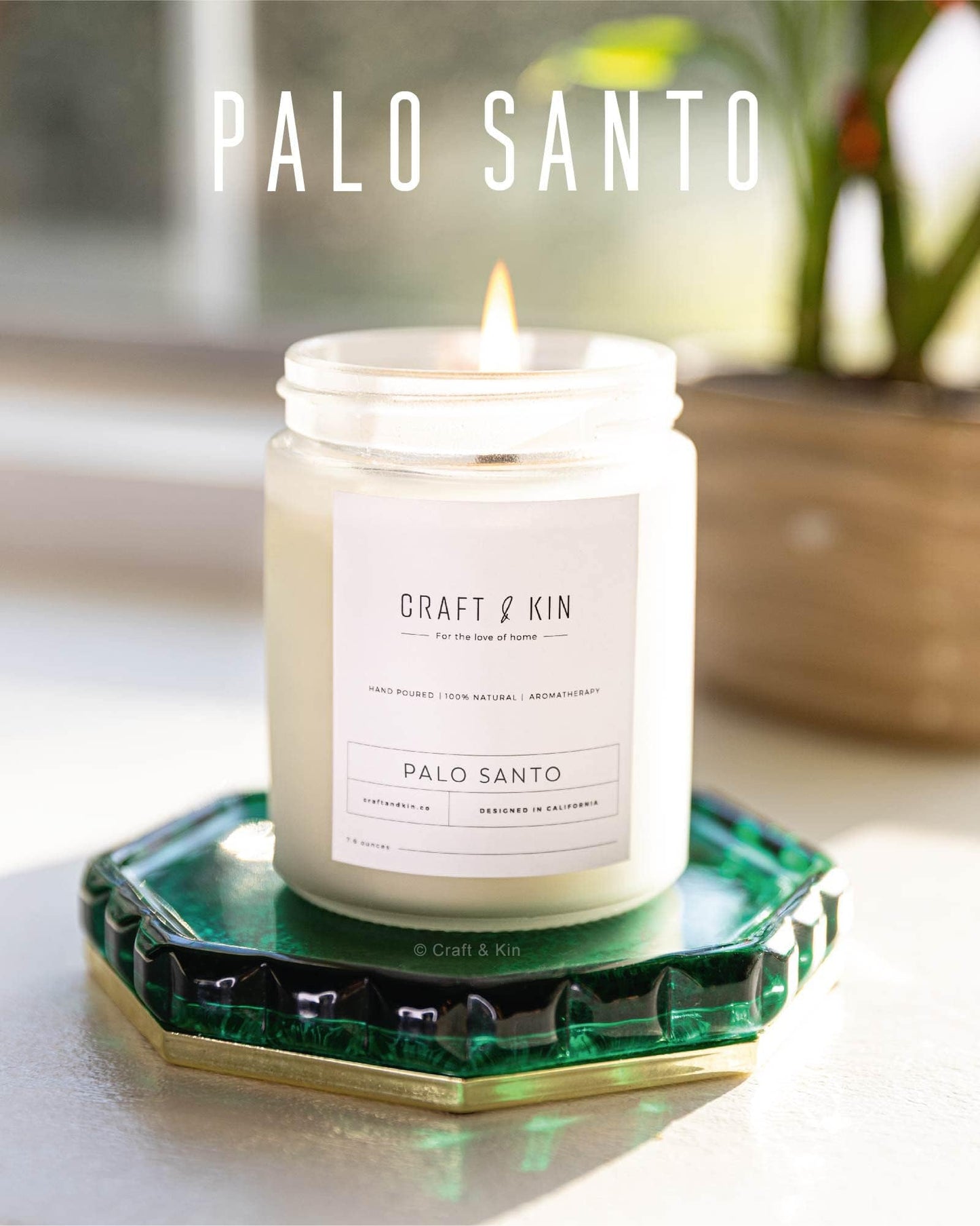 Craft & Kin Palo Santo Candle – 8oz, 45h, Natural Soy