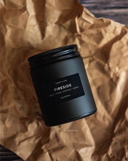 Craft & Kin Premium Smokey Fireside Candle | Scented Candles for Men | Wood Wick | 7.6oz