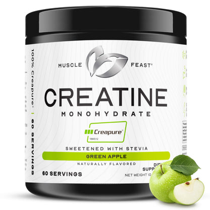 Muscle Feast Creapure Creatine Monohydrate Powder – Vegan, Gluten-Free, Easy to Mix, Green Apple 300g