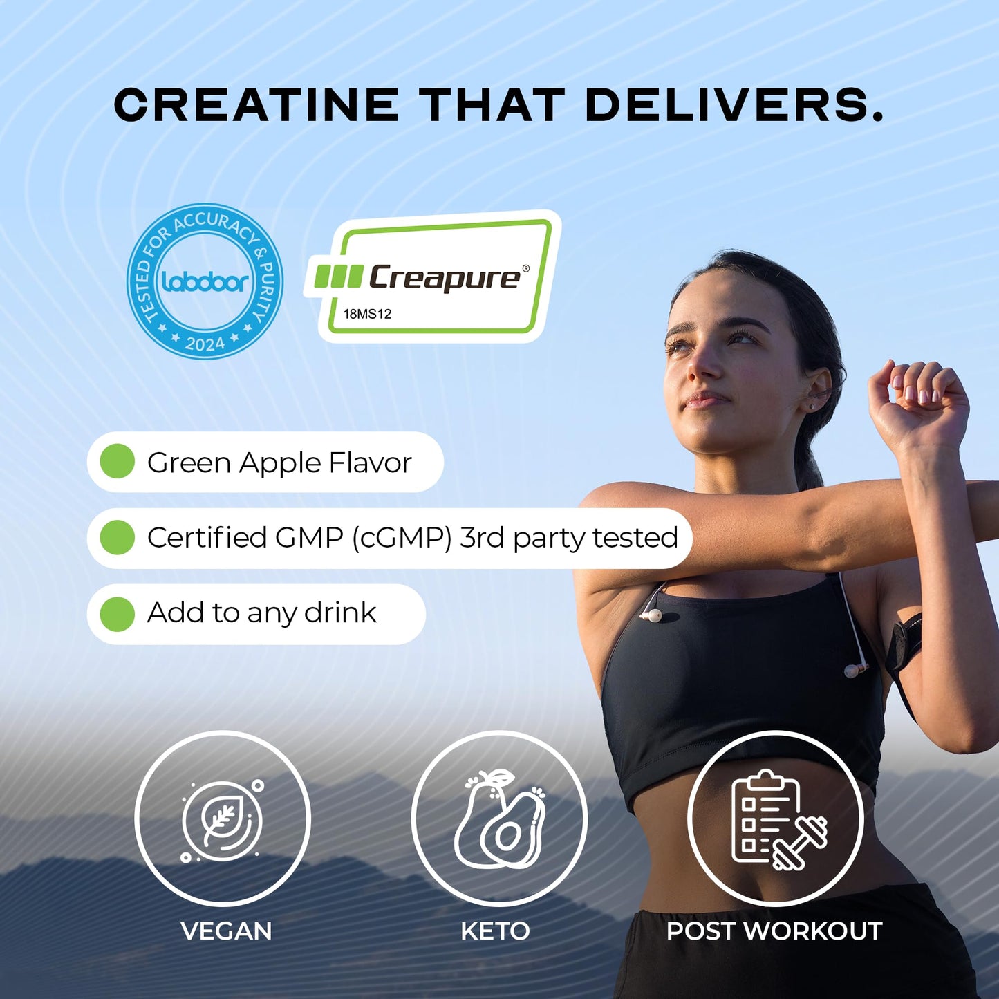 Muscle Feast Creapure Creatine Monohydrate Powder – Vegan, Gluten-Free, Easy to Mix, Green Apple 300g