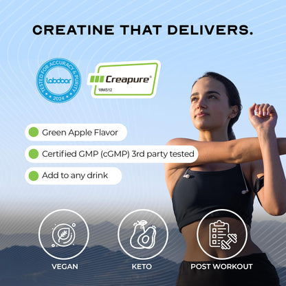 Muscle Feast Creapure Creatine Monohydrate Powder – Vegan, Gluten-Free, Easy to Mix, Green Apple 300g