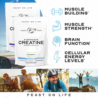 Muscle Feast Creapure Micronized Creatine Monohydrate Powder – Unflavored, 250g | Vegan & Gluten-Free