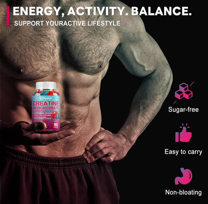 Creatine Monohydrate Gummies with BCAA, L-Carnitine & Vitamin B12 – Pre-Workout (90 Count)