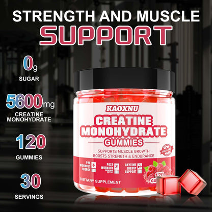 Creatine Monohydrate Gummies – 120 CT, 5000mg/Serving, Sugar Free Raspberry (Men & Women)
