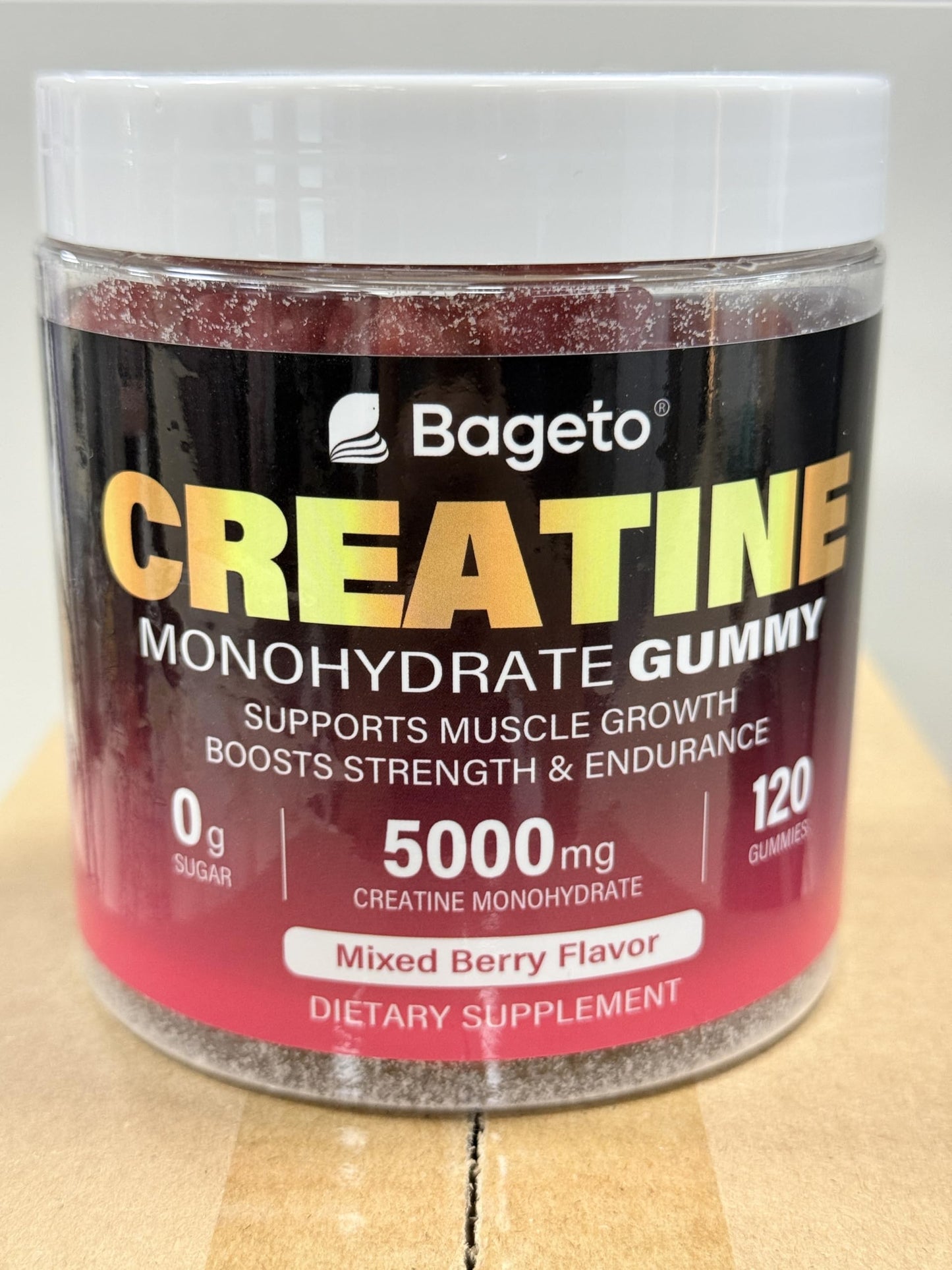 Creatine Monohydrate Gummies - 5g per Serving, Mixed Berry, Orange and Green Apple Flavor, 2-Pack