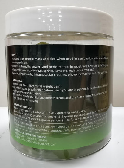 Creatine Monohydrate Gummies - 5g per Serving, Mixed Berry, Orange and Green Apple Flavor, 2-Pack