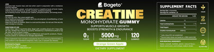 Creatine Monohydrate Gummies - 5g per Serving, Mixed Berry, Orange and Green Apple Flavor, 2-Pack