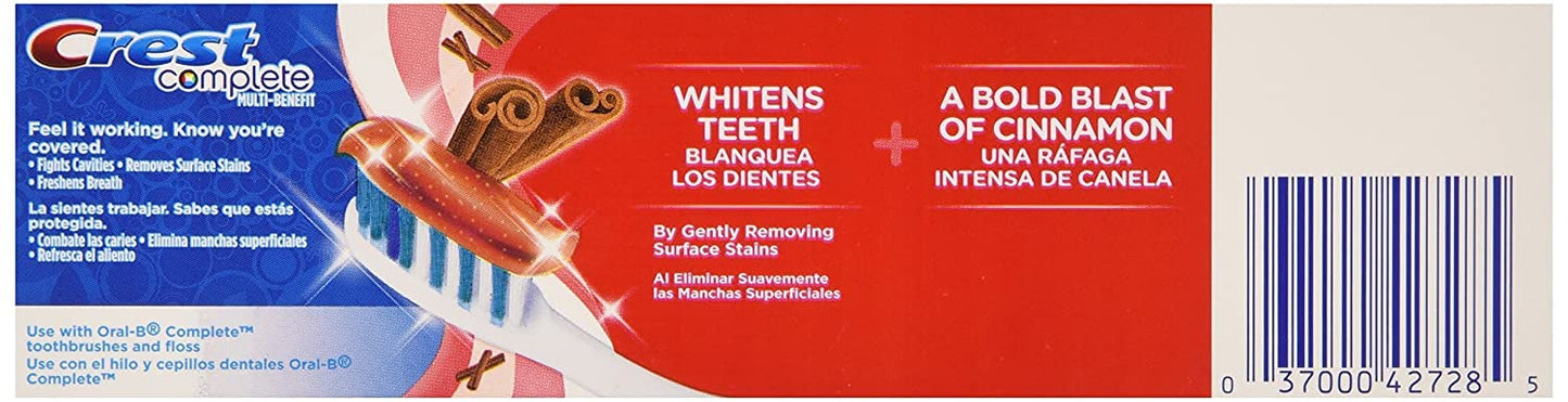 Crest Complete Cinnamon Rush Toothpaste 5.4 oz (3 Pack) - Whitening Fluoride