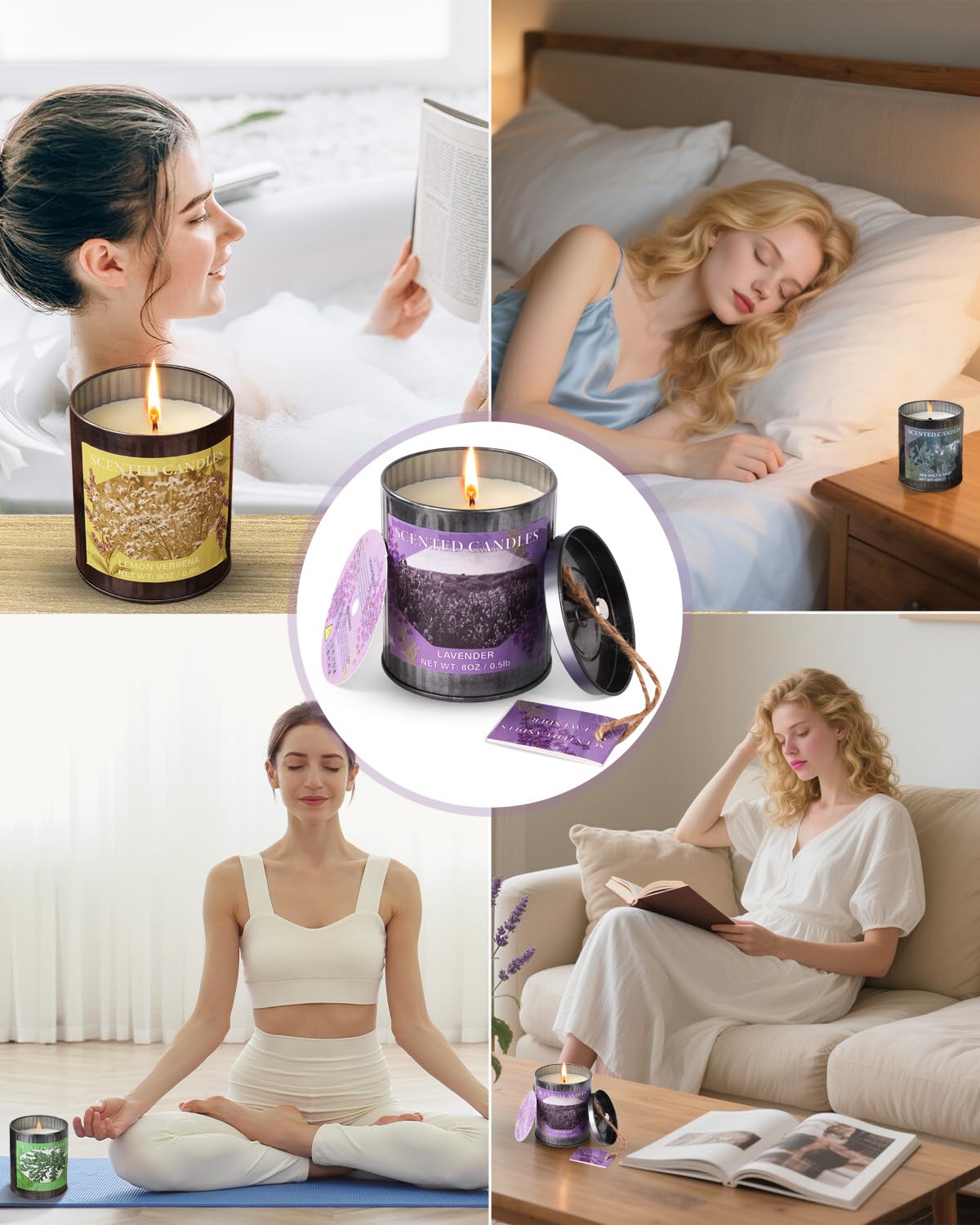 CUKIY 8oz Soy Scented Candle – Lemon Verbena, 50H Burn, Gift Box