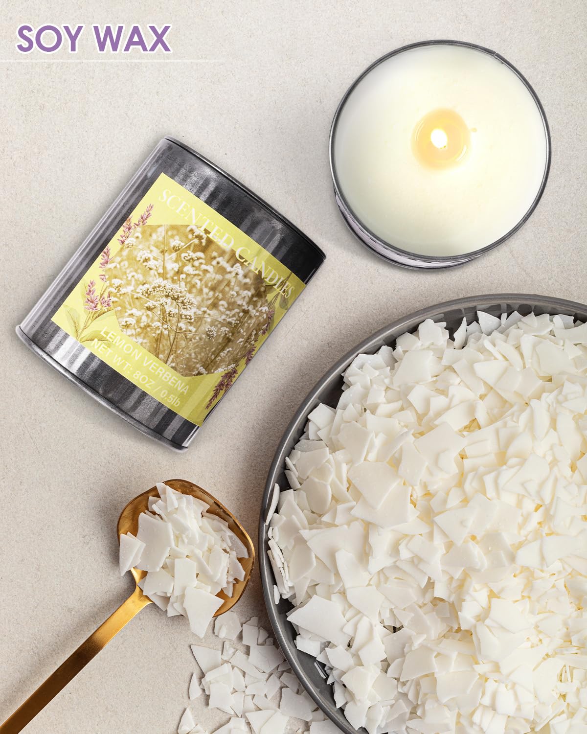 CUKIY 8oz Soy Scented Candle – Lemon Verbena, 50H Burn, Gift Box