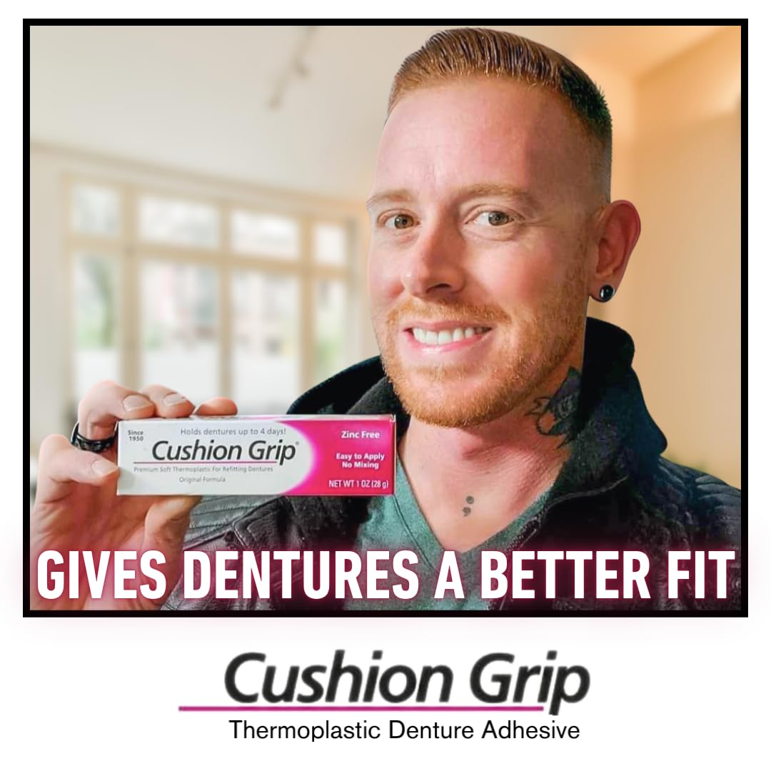 Cushion Grip Thermoplastic Denture Adhesive, 1 oz (Pack 3) | 4 Day Hold