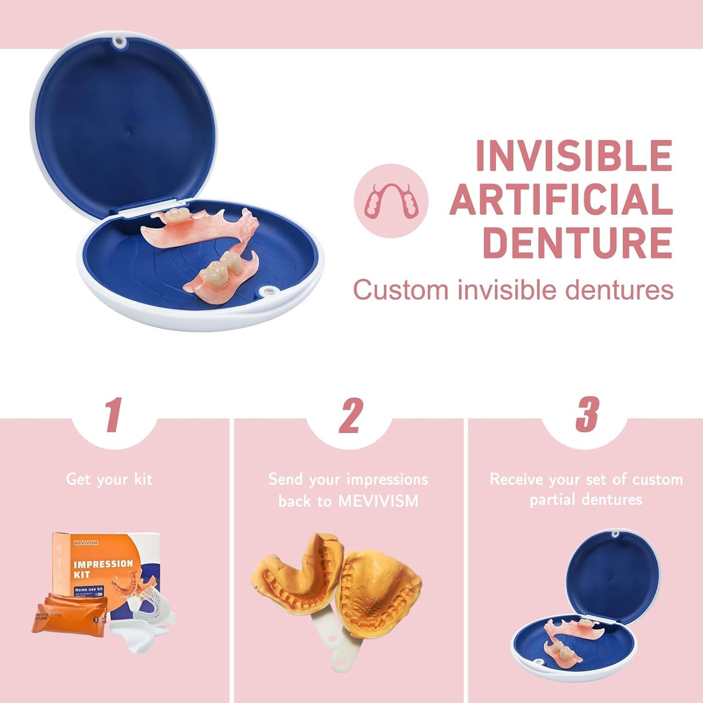 Custom Partial Dentures – Personalized Removable Denture Set for Missing Teeth | 1–6 Tooth Replacement with Storage Case | Natural Look & Comfortable Fit (4 Teeth)