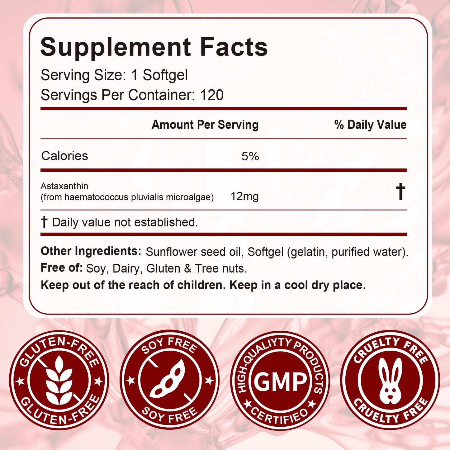 Daiasns Astaxanthin 12mg - 120 Softgels | 4 Month Supply | Non-GMO