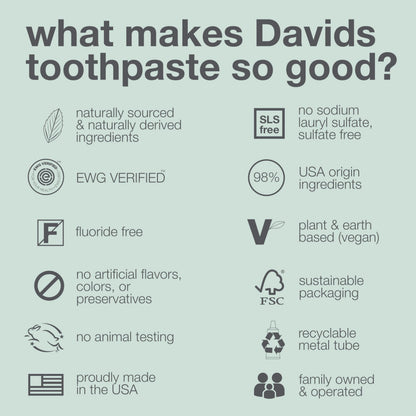 Davids Whitening Charcoal Travel Toothpaste – Fluoride Free, Peppermint, TSA 3-Pack