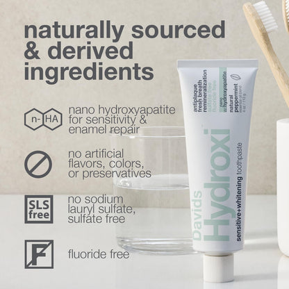 Davids Nano Hydroxyapatite Toothpaste – Fluoride Free, Travel Size 1.75oz, Sensitive Relief | Made in USA