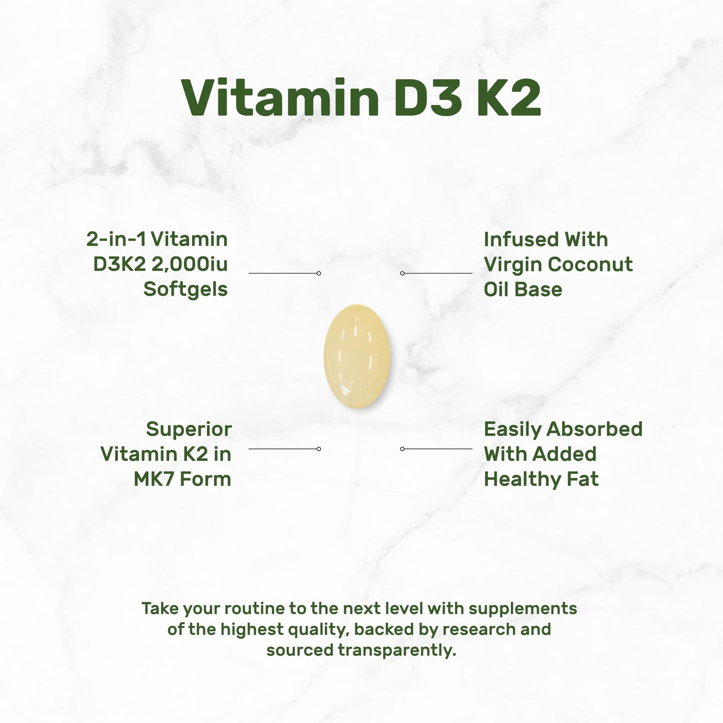 DEAL SUPPLEMENT Vitamin D3 2000 IU + K2 MK7 50mcg Softgels – 2-in-1 Coconut Carrier for Heart, Bone, Teeth & Immune Health