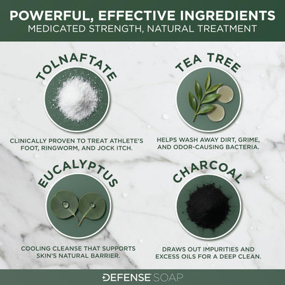Defense Antifungal Bar Soap | Medicated Tolnaftate for Athlete's Foot, Ringworm & Jock Itch | Defense Soap