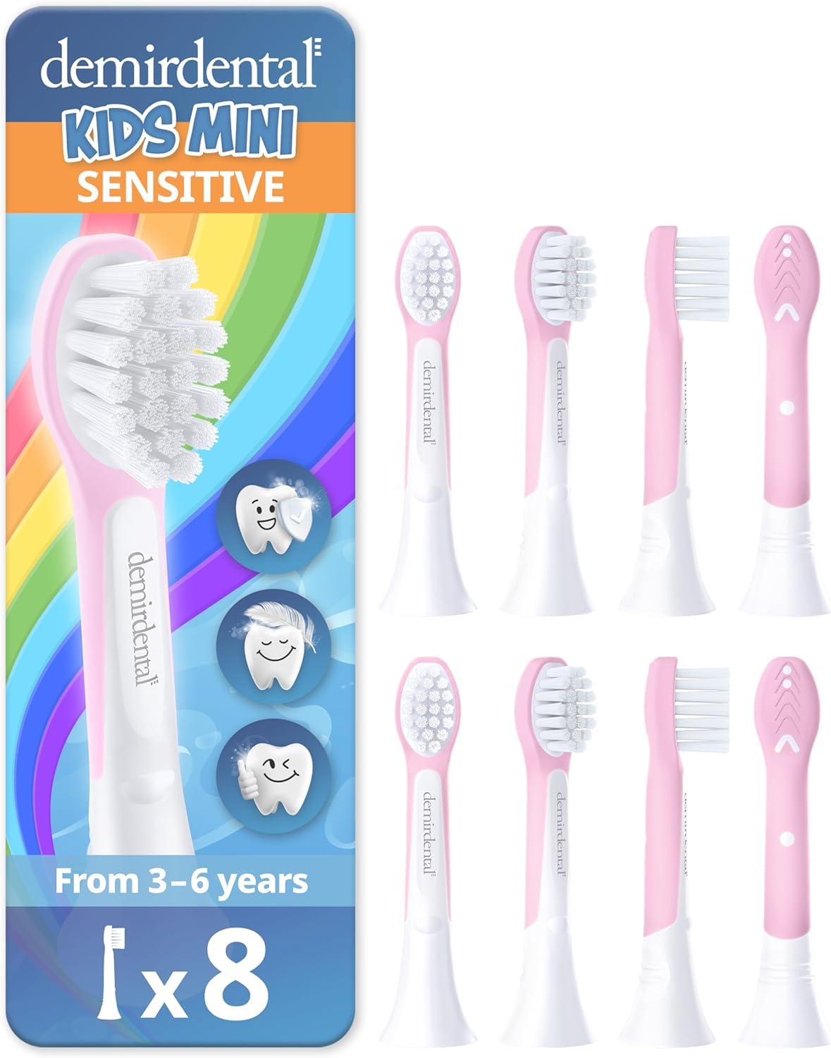 Demirdental Kids Mini Toothbrush Heads – Philips Sonicare Kids Compatible, Replacement Heads Mini Sensitive (Ages 3-6) Pink