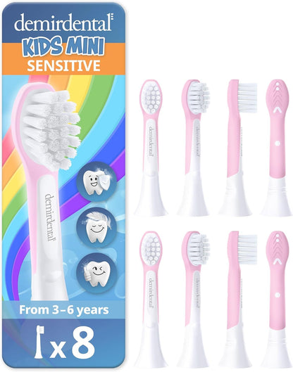 Demirdental Kids Mini Toothbrush Heads – Philips Sonicare Kids Compatible, Replacement Heads Mini Sensitive (Ages 3-6) Pink