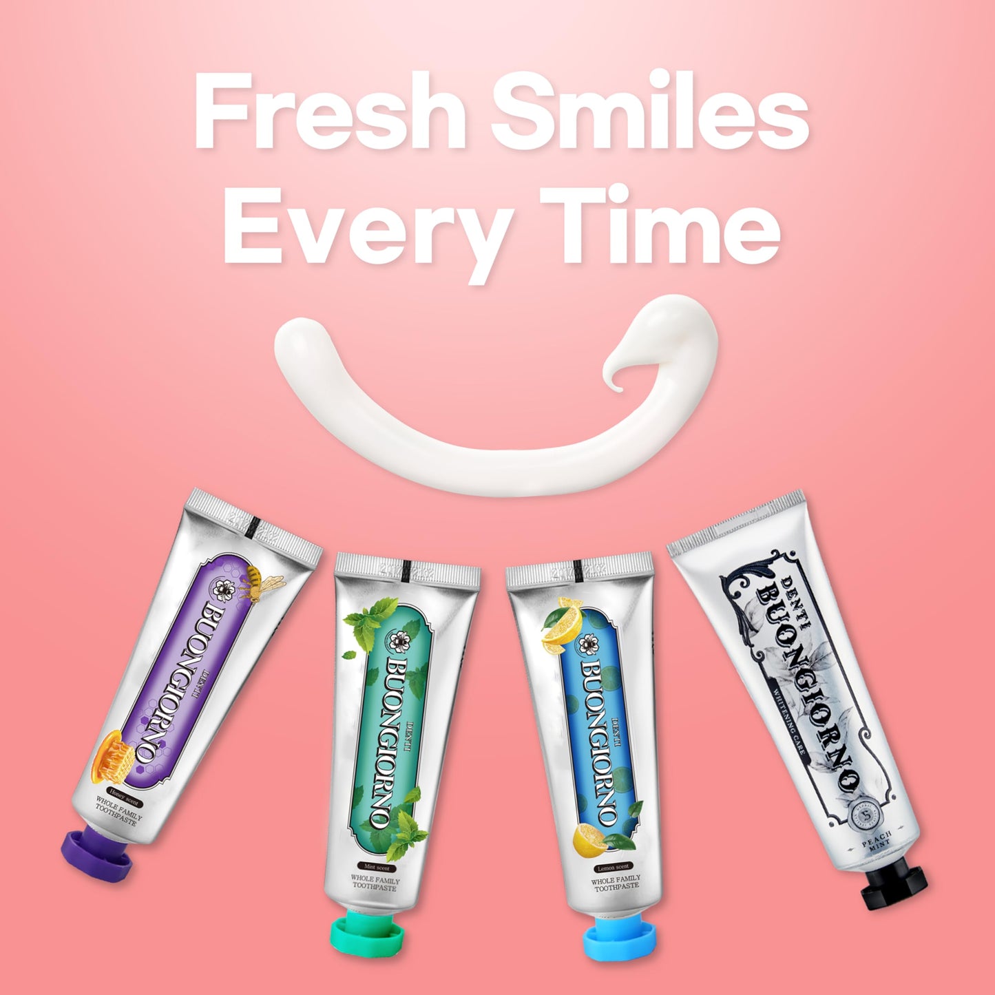 DENTI BUONGIORNO Peach Mint Whitening Toothpaste – Natural Fluoride Korean Formula, Paraben & SLS Free (3.52 fl oz / 100 g)