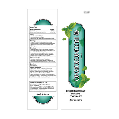 DENTI BUONGIORNO Original Toothpaste 3 Pack – Herbal Mint, Natural Fluoride (Korean)