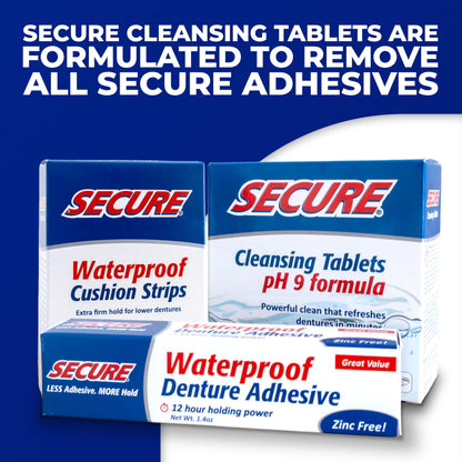 Secure Waterproof Denture Adhesive - Zinc Free - Extra Strong Hold 1.4 oz