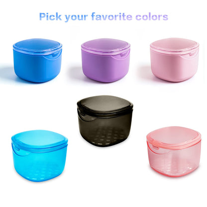 Denture Bath Case - No-Leak Denture Box for Retainers, Mouth Guards & Night Guards (Blue)