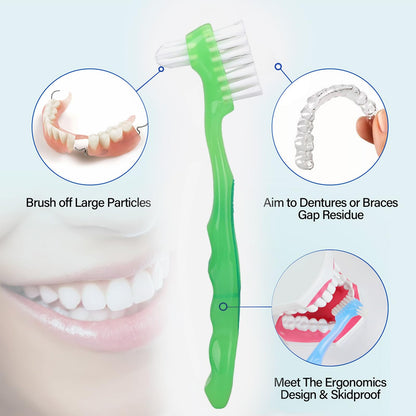 2-Piece Denture Cleaning Brush Set | Multi-Layered Bristles, Ergonomic Handle