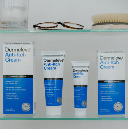 Dermeleve Steroid-Free Anti-Itch Cream | Extra Strength OTC Relief for Psoriasis, Hives & Itch | Full Body, 2 oz (3 Pack)