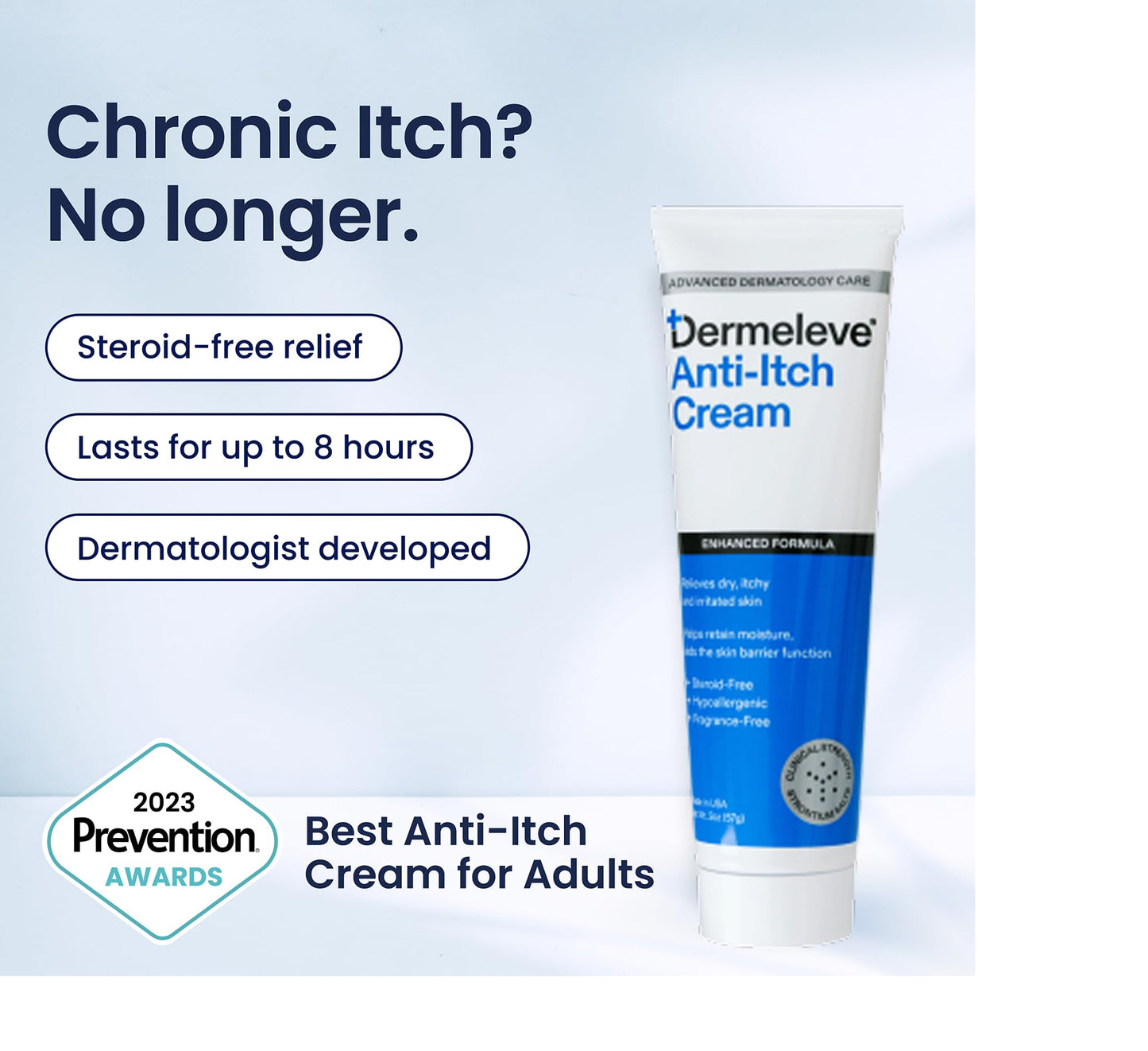 Dermeleve Steroid-Free Anti-Itch Cream | Extra Strength OTC Relief for Psoriasis, Hives & Itch | Full Body, 2 oz (3 Pack)