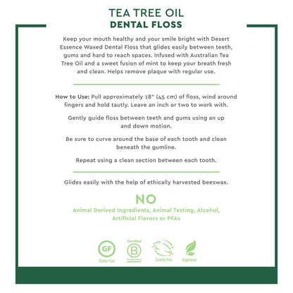 Desert Essence Tea Tree Oil Dental Floss - 50 Yards, Beeswax-Coated, Thick No-Shred Tape