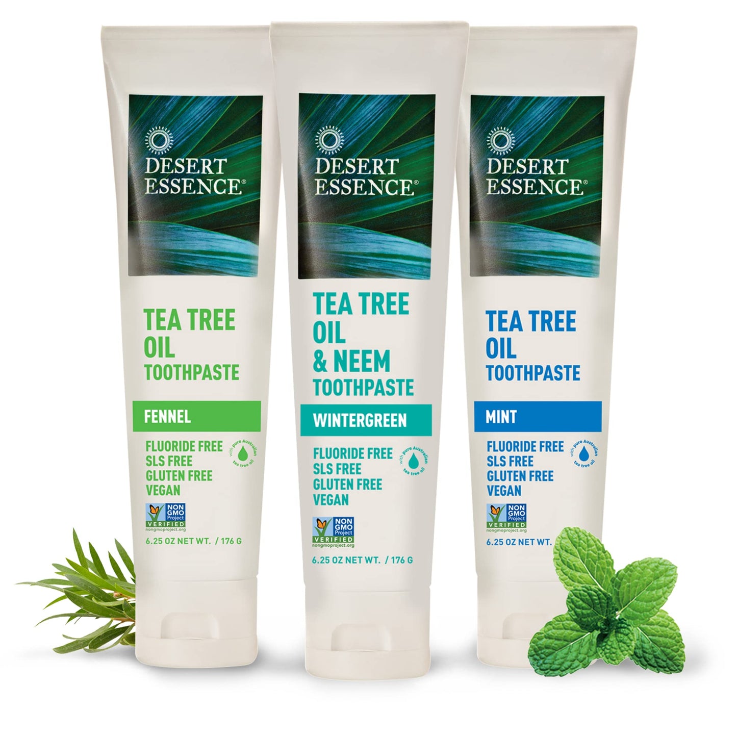 Desert Essence Tea Tree Oil & Neem Toothpaste - 6.25 oz, Pack of 6 - Fluoride & Gluten Free