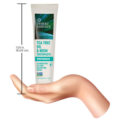 Desert Essence Tea Tree Oil & Neem Toothpaste - Fluoride-Free, Vegan, Wintergreen 6.25 oz