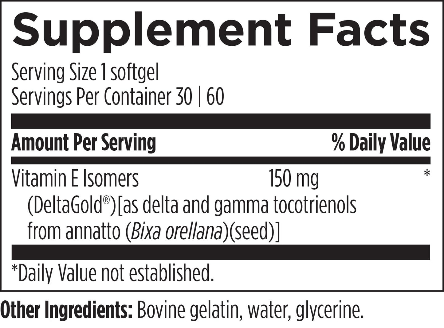 Annatto-E 150mg Tocotrienols | DeltaGold Vitamin E Complex - Non-GMO (30 Softgels)