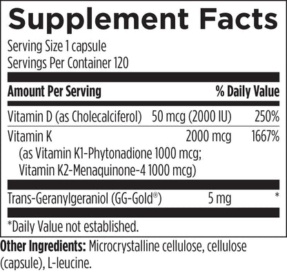 Designs for Health Vitamin D Synergy 2000 IU D3 + K - Gluten Free + Non-GMO 120 Capsules