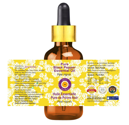dève herbes Black Pepper Essential Oil (Piper nigrum) – 5ml, Glass Dropper, Steam Distilled, Pure
