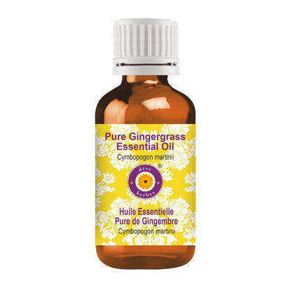 dève herbes Gingergrass Essential Oil (Cymbopogon martinii) – Pure 10ml | Steam Distilled | Non-Sticky & Non-Greasy | For All Skin Types