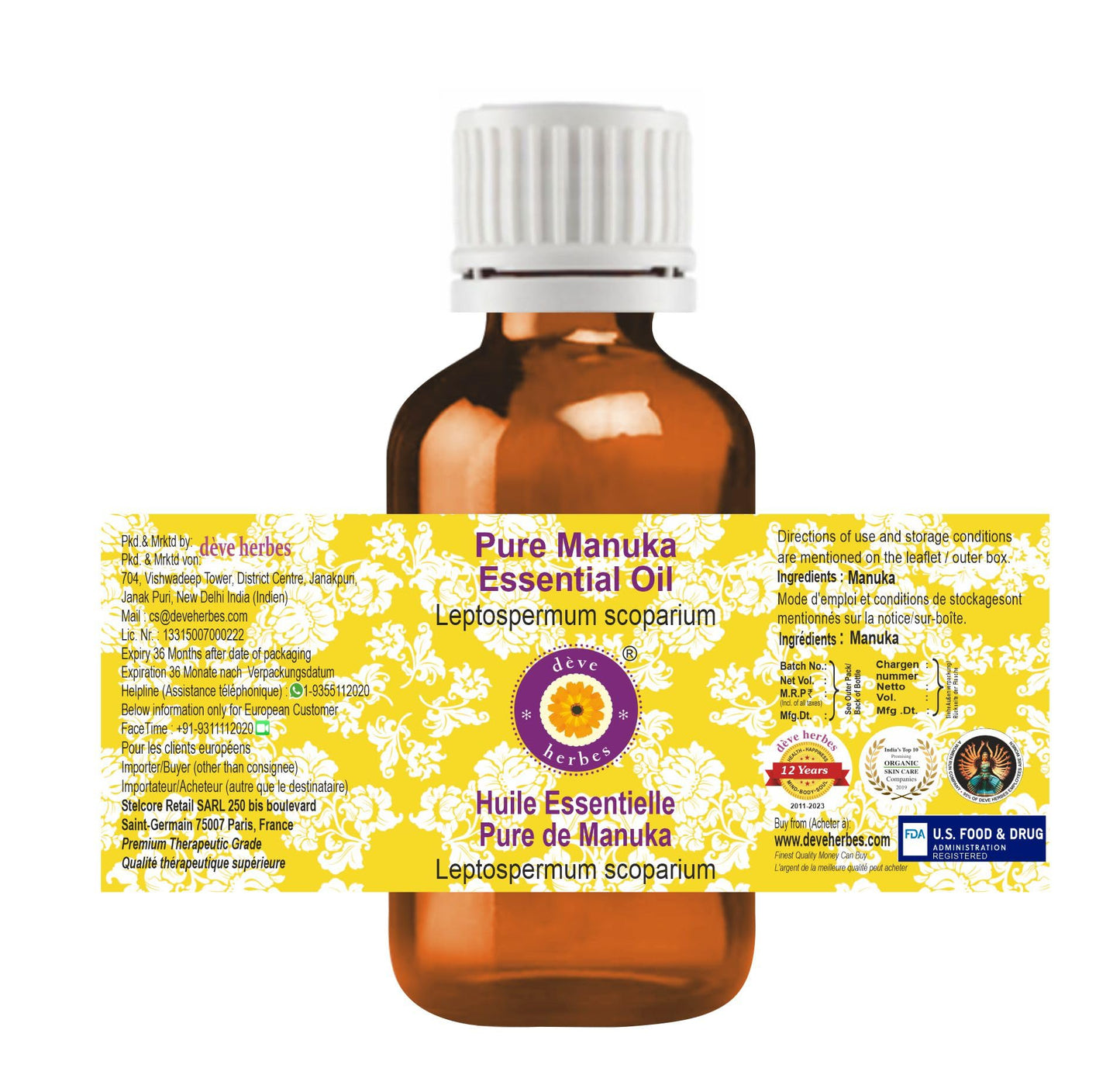 Deve Herbes Pure Manuka Essential Oil (Leptospermum scoparium) - Steam Distilled 2ml