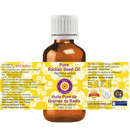 Deve Herbes Radish Seed Oil (Raphanus sativus) | Cold Pressed | Pure | Natural | Undiluted | For Diluting Essential oils | For Skin & Massage | Non-Sticky| Lightweight| Men & Women | 30ml (1 oz)