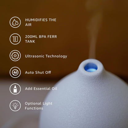 200ML Ceramic Essential Oil Diffuser – Ultrasonic Humidifier with 7-Color LED & Auto Shut-Off