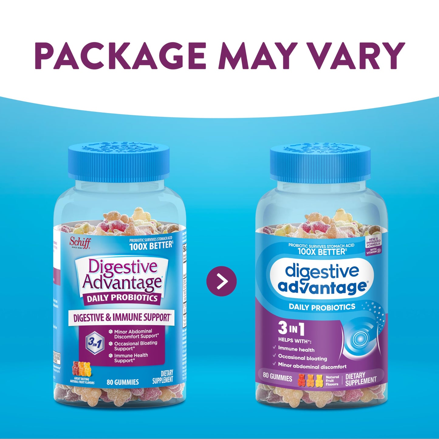 Digestive Advantage Probiotic Gummies – Digestive & Immune Support (80ct) 2-Pack