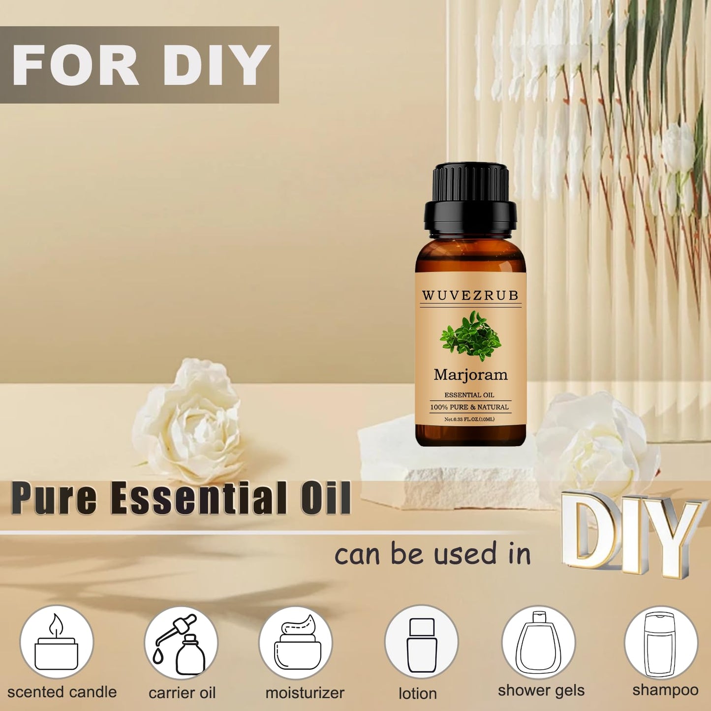 Organic Marjoram Essential Oil 10ML - 0.33 Fl Oz | 100% Pure & Natural for Aromatherapy Diffuser