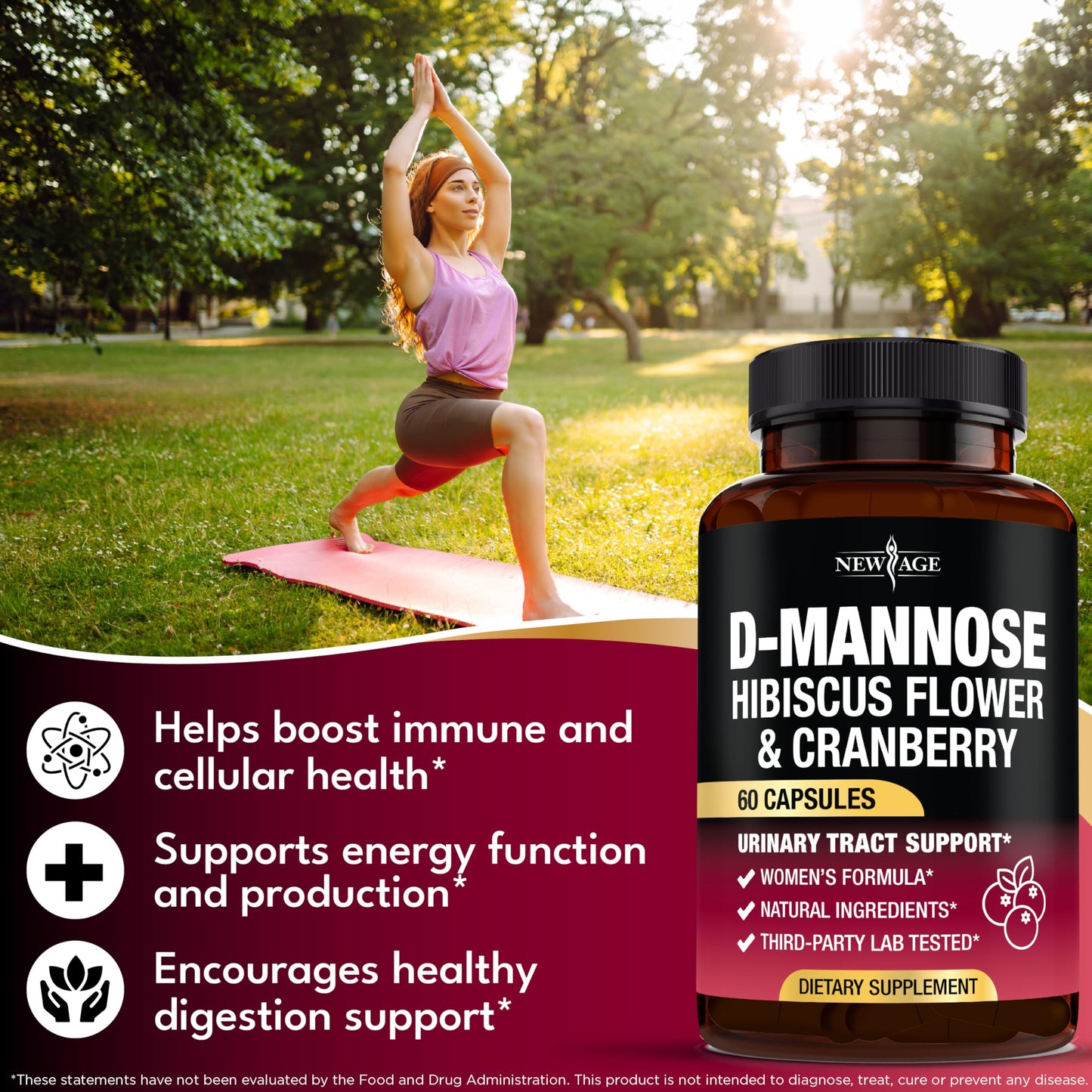 D-Mannose with Cranberry & Hibiscus - High-Strength Urinary Tract Health Supplement for Women | 60 Capsules | Made in USA | Vegan
