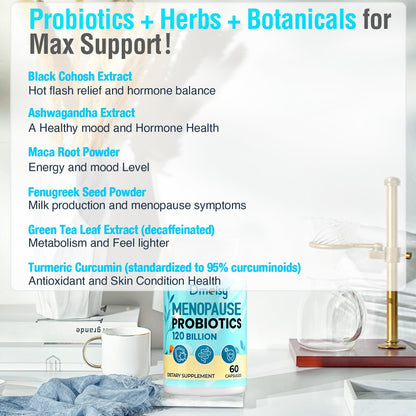 Dmeisy Menopause Probiotic 120B CFU - 13-in-1 Herbal Complex, 60 Capsules
